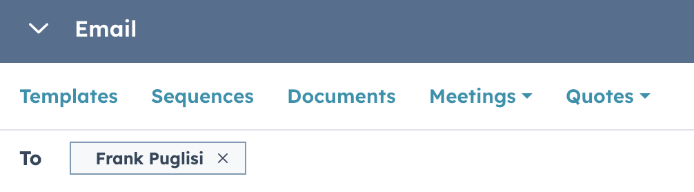 The email dialog box that pops up on a contact record where you can choose from templates and sequences.